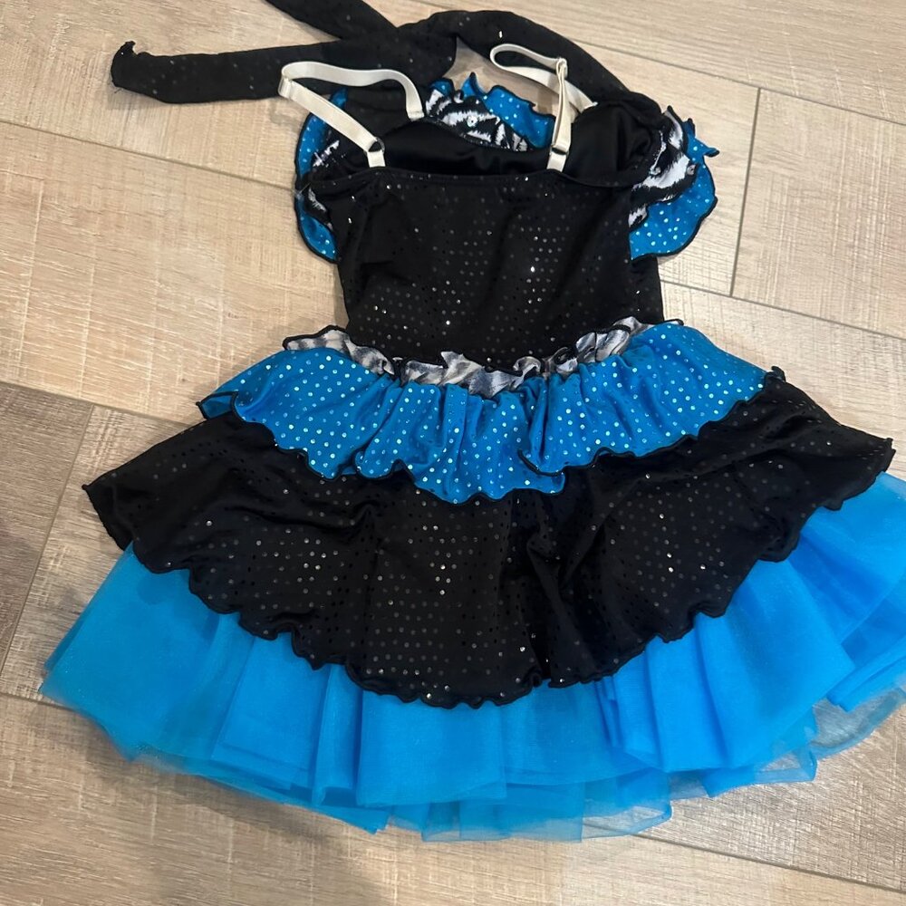WEISSMAN XS CHILD BLUE AND BLACK COMPETITION DANCE COSTUME JAZZ TAP STYLE 5138 - Picture 5 of 7